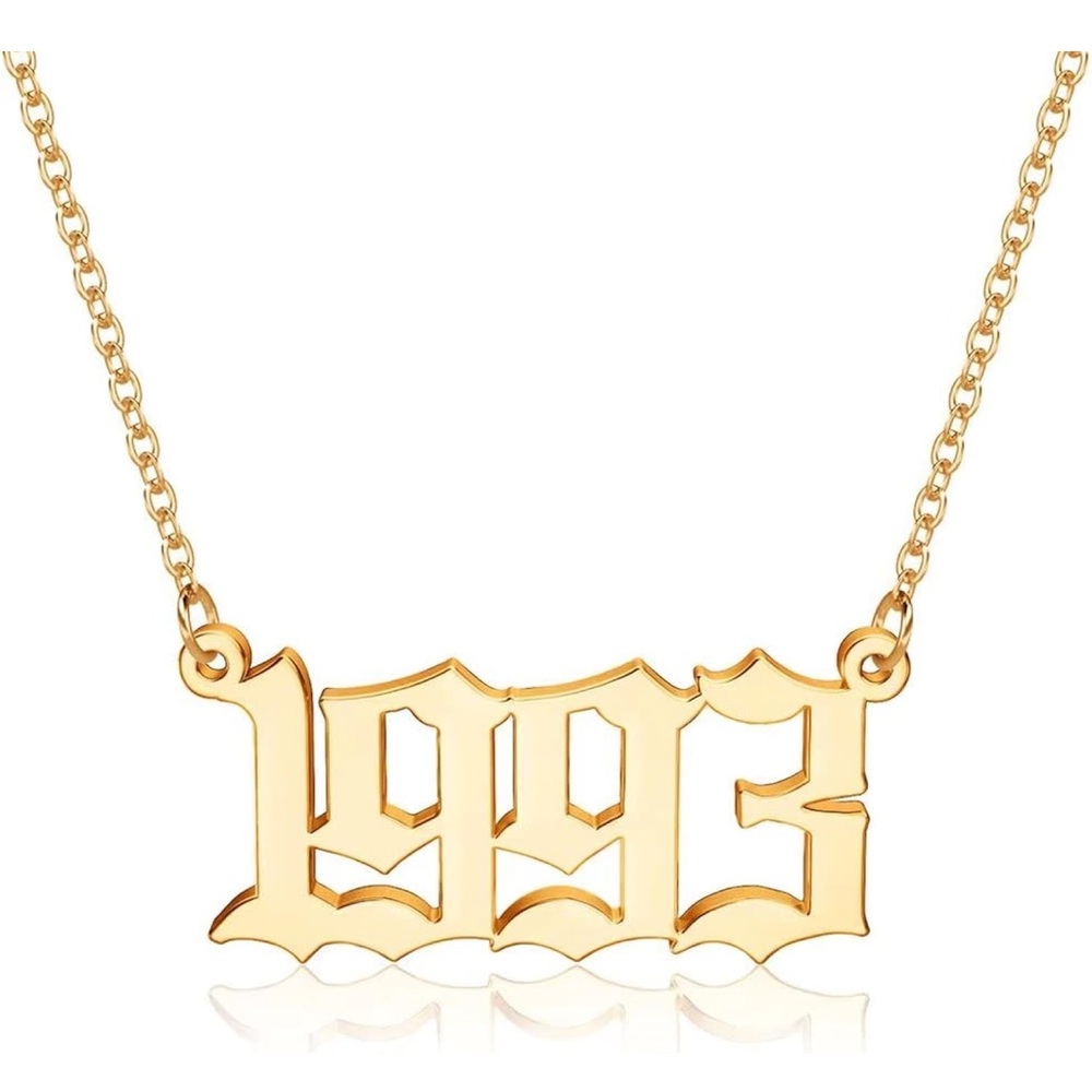 NWT 1993 Birth Year Necklace 18K Gold Plated Old English Number Pendant Necklace